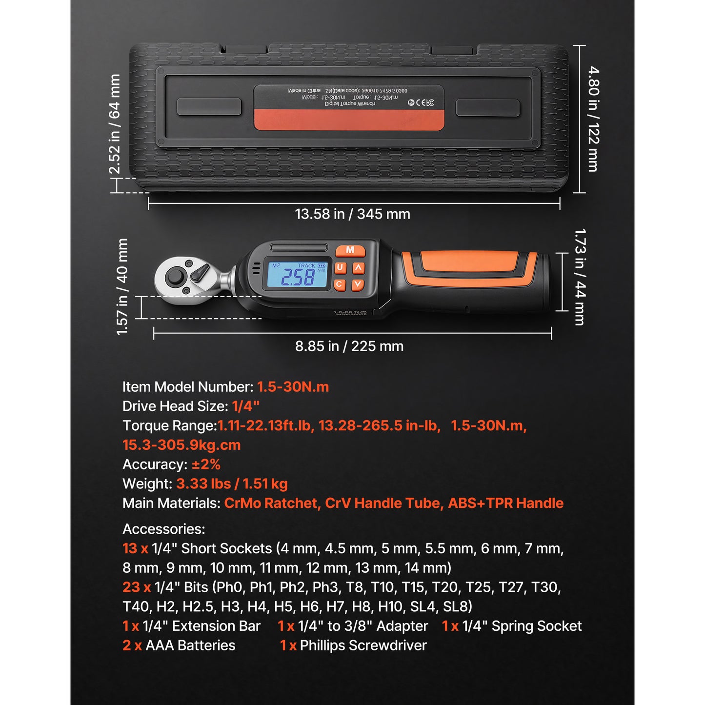 Digital Torque Wrench Set 1/4 Inch Drive 42-Piece Automotive Tool