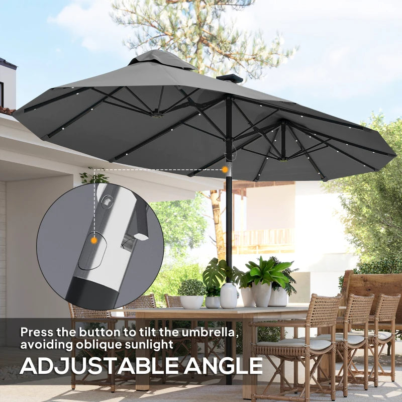 Double-Sided Patio Umbrella with LED Solar Lights - Gray