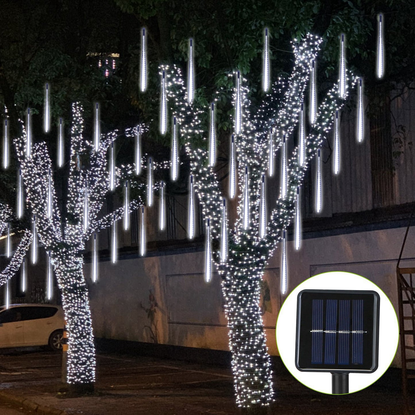 Solar Powered Meteor Shower String Lights - 9.84FT Decorative Raindrop Lights