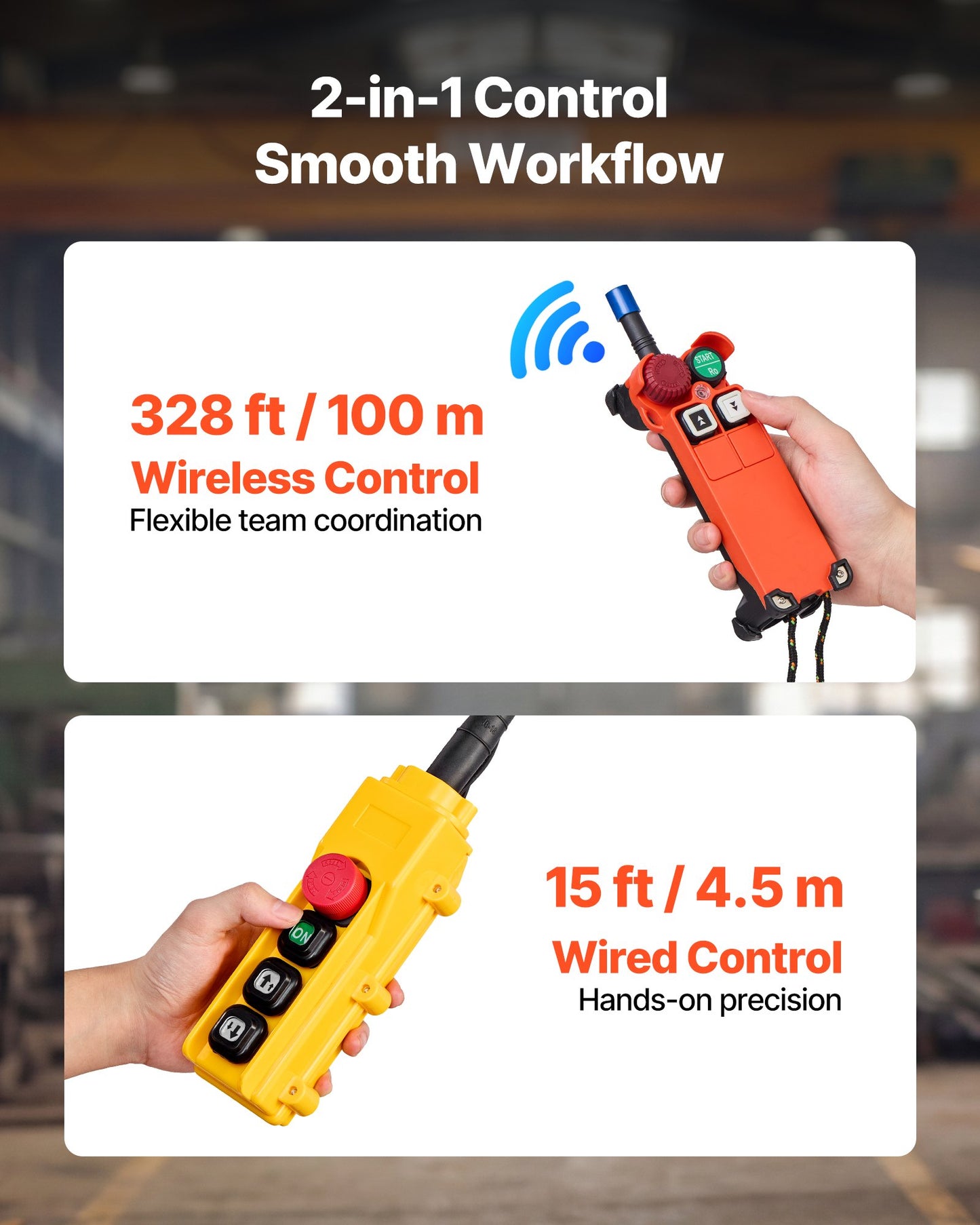 2200 Lb Electric Chain Hoist with 20 Ft Lift Height - Wireless & Wired Remote