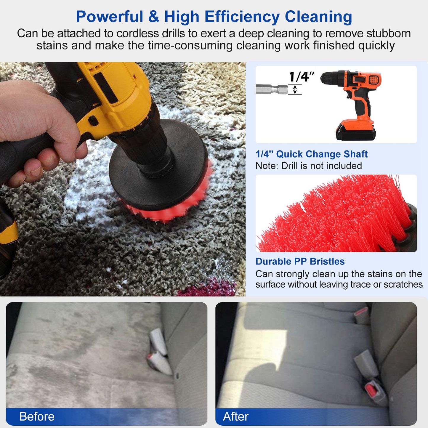 Drill Brush Cleaning Set 3Pcs Power Scrubber for Car, Tile, Bathroom and More