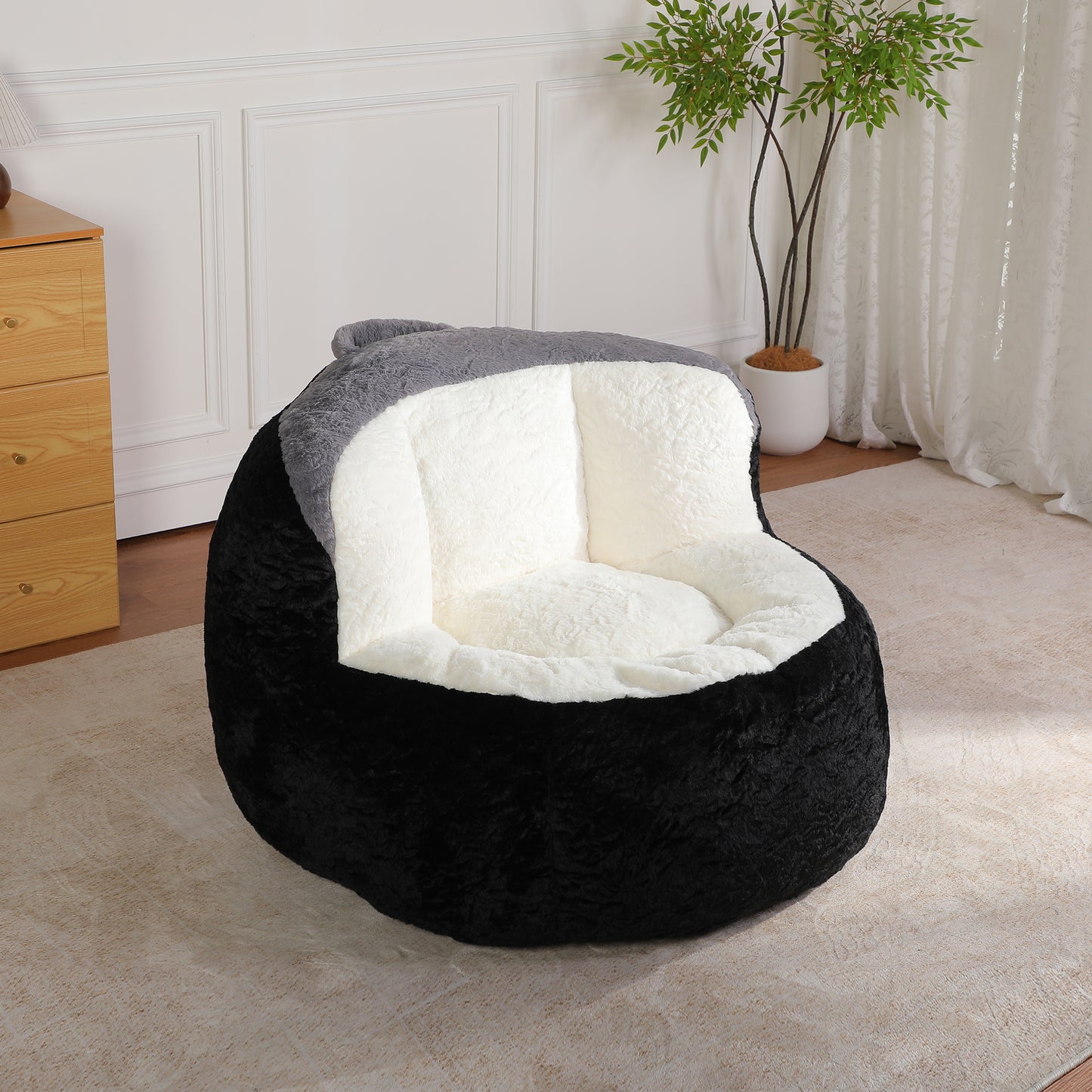 Oversized Multicolor Faux Fur Bean Bag Chair - Large Lounger