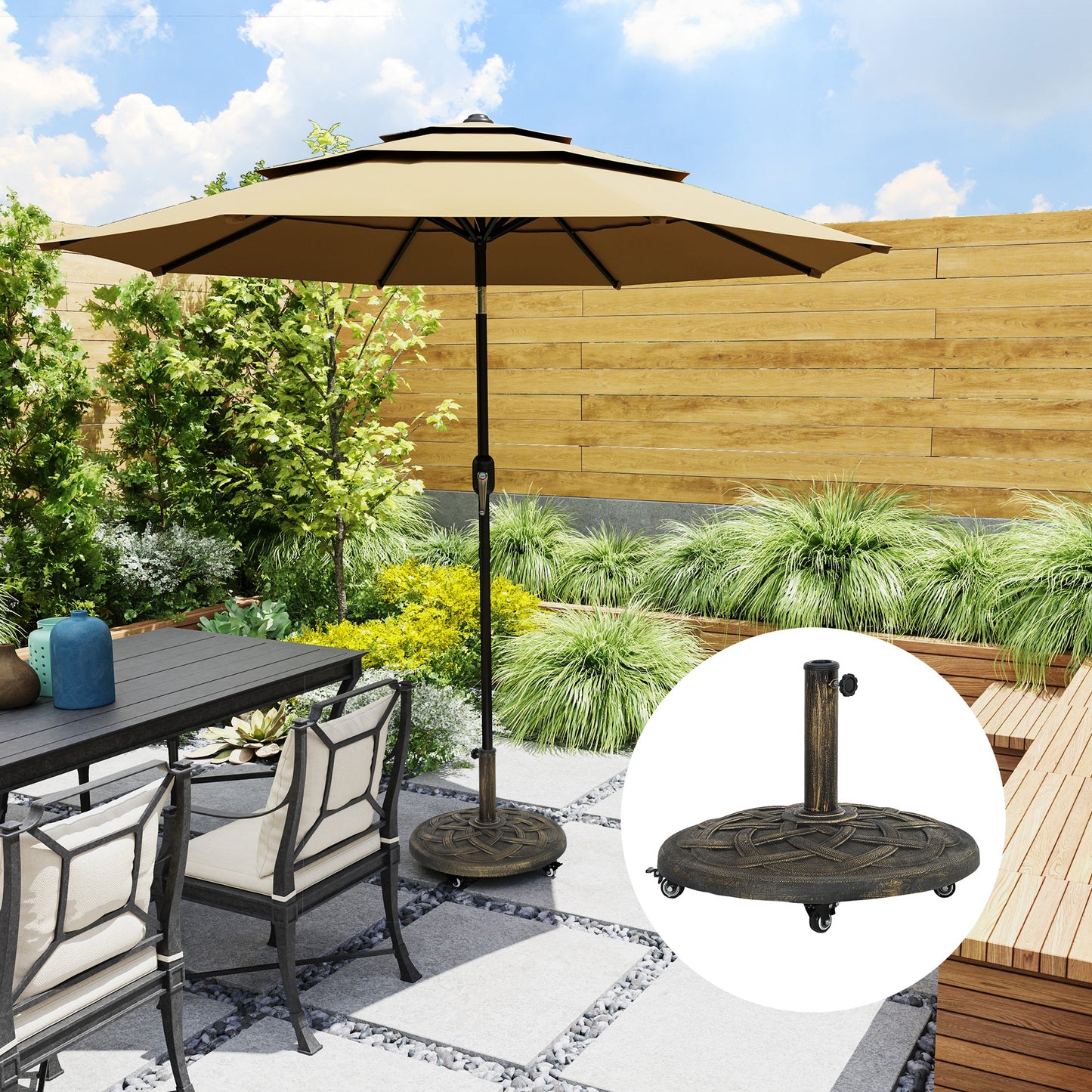 Heavy Duty Patio Umbrella Base with Wheels - Bronze
