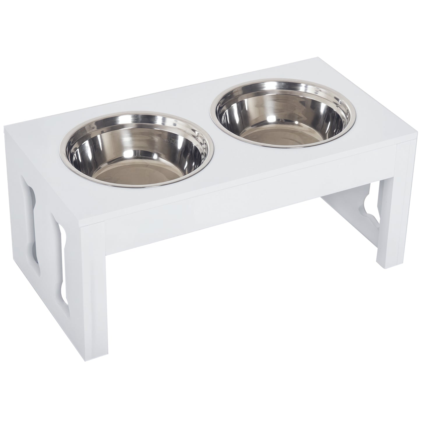 23-Inch Elevated Wooden Dog Bowl Stand with Stainless Steel Bowls - White
