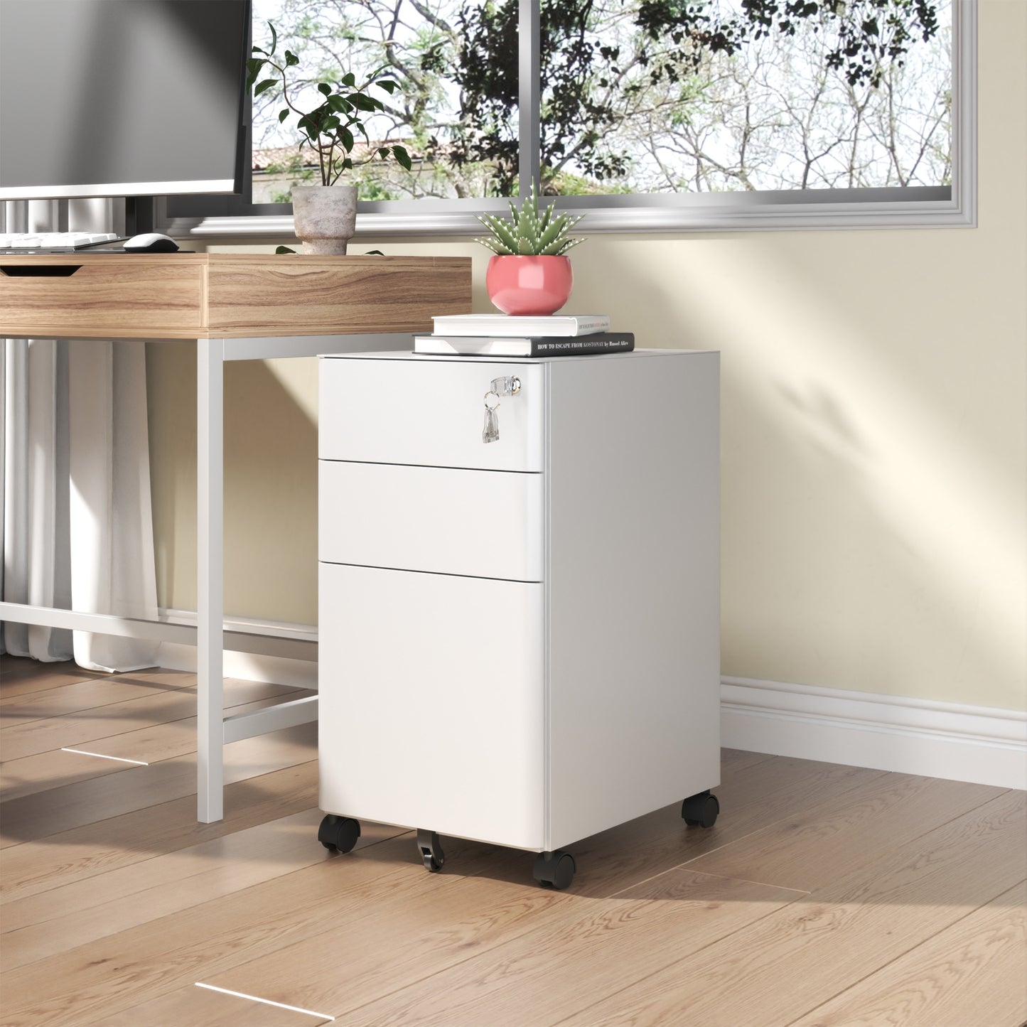3-Drawer Mobile File Cabinet With Lock, All-Steel Metal Storage On