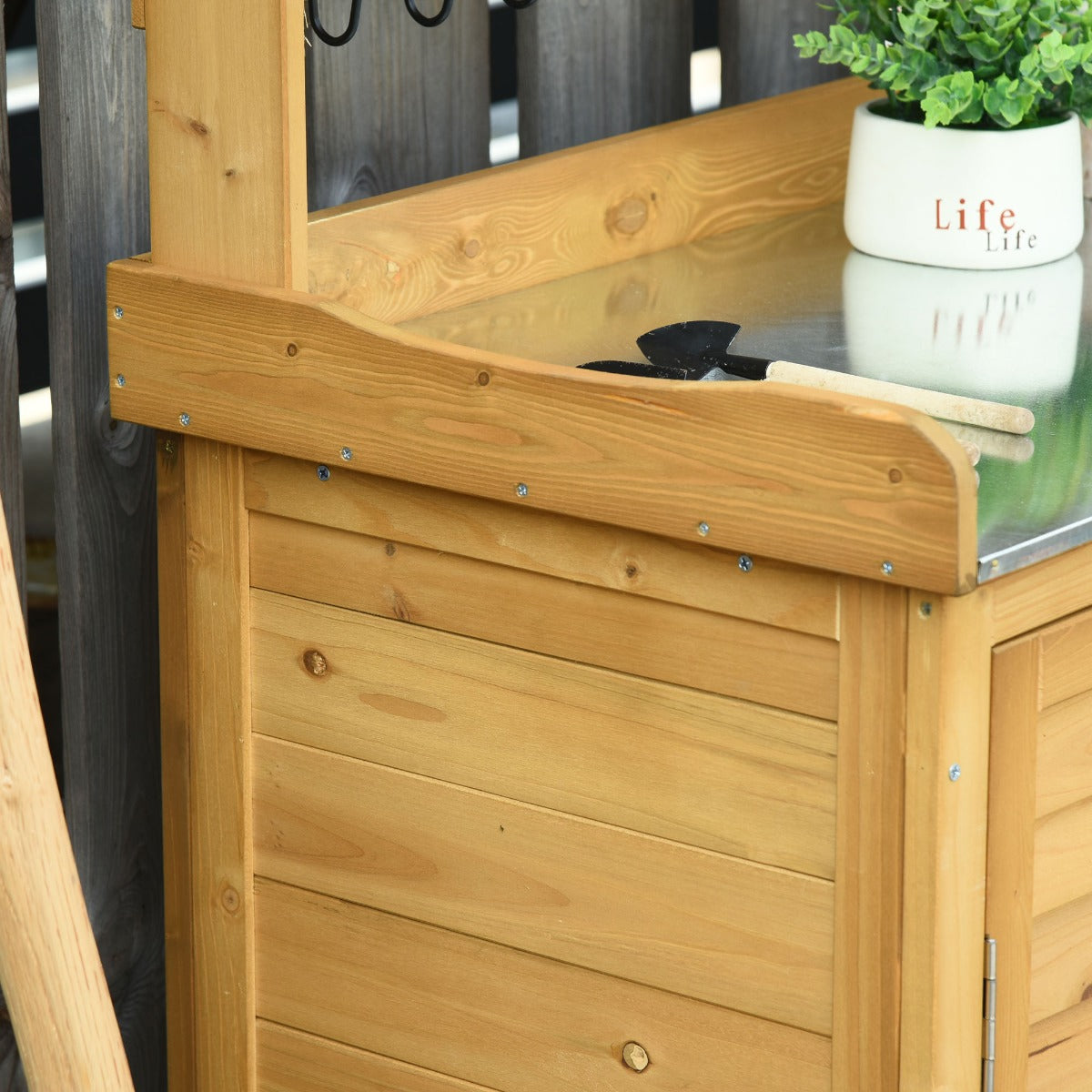 Outdoor Garden Tool Storage Shed with Potting Bench - Weatherproof Fir Wood, Yellow