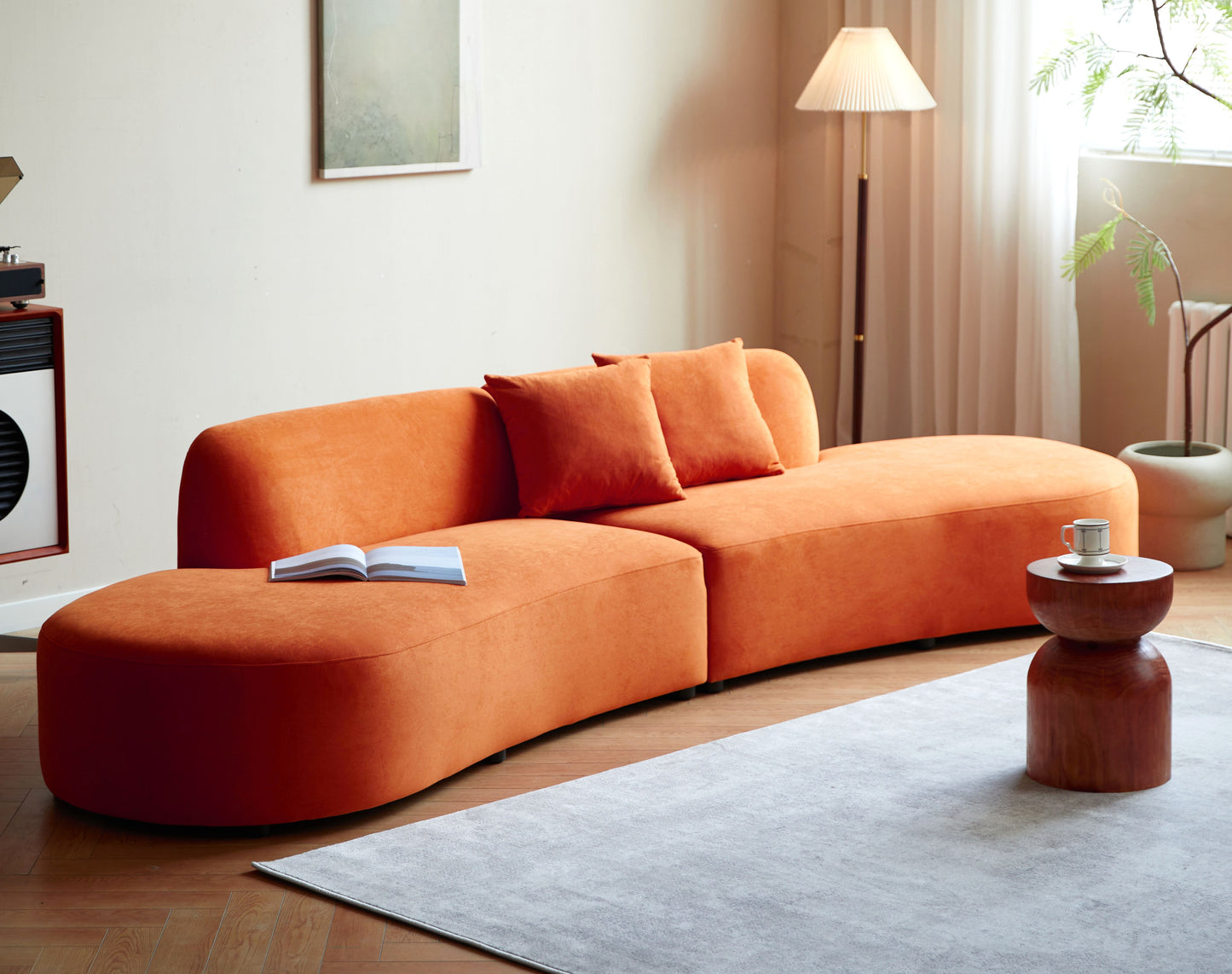 132 Curved Sofa With Throw Pillows, 6 Seater Luxury Velvet Couch Half