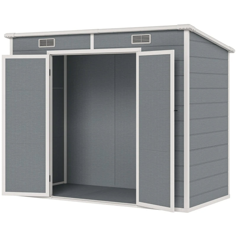 Outdoor Storage Shed with Floor, Lockable Double Doors, Window & Vents - Gray