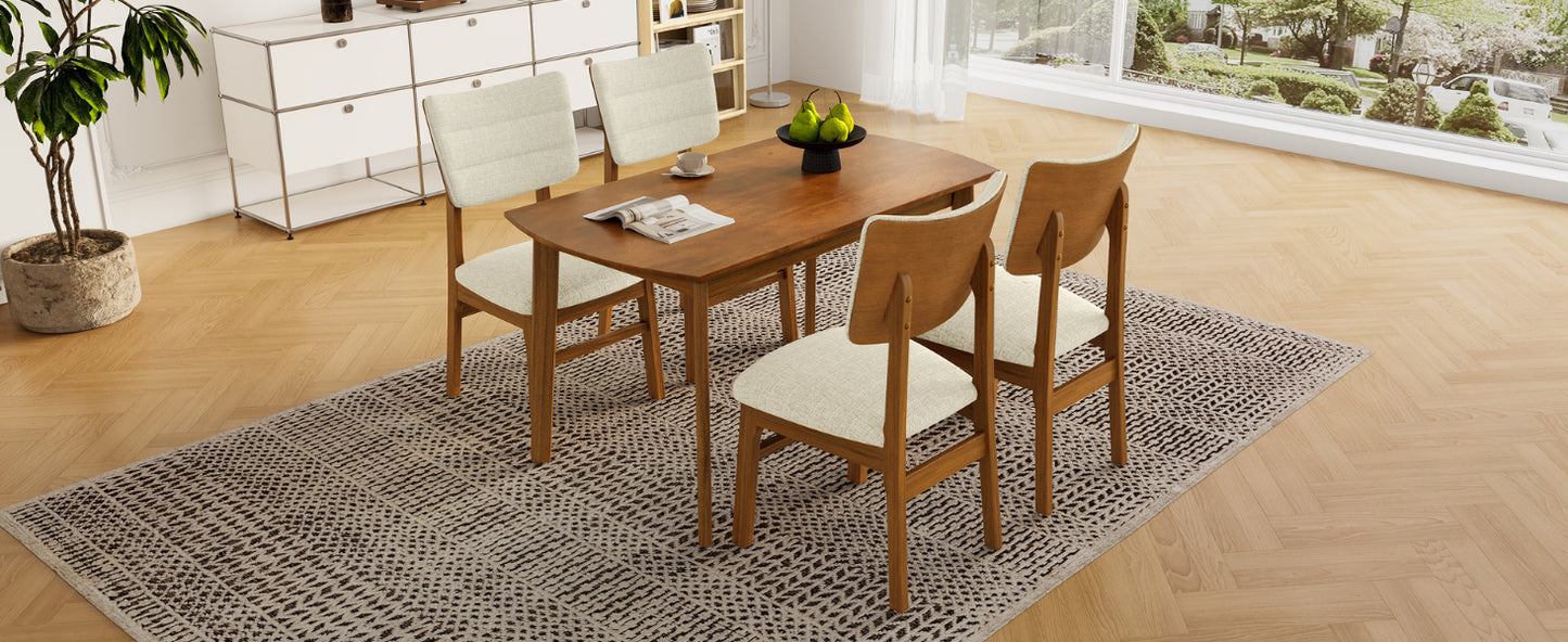 Farmhouse Dining Table Set for 4 with Upholstered Chairs - Brown & Beige
