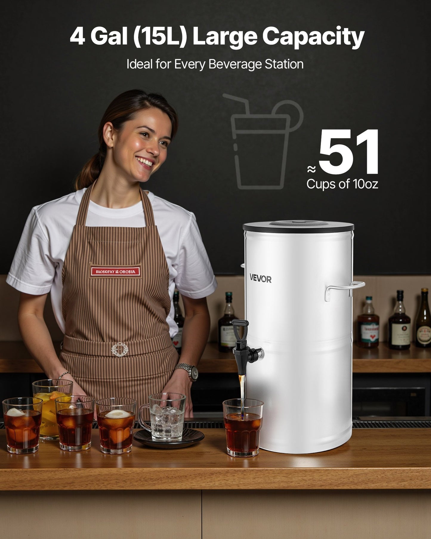 4 Gallon Iced Tea Dispenser - Stainless Steel Beverage Server