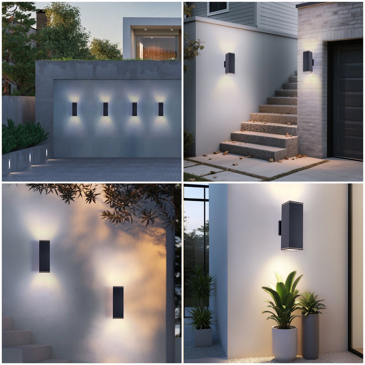 12in Modern Outdoor Wall Lights 4 Pack - Up & Down Porch Lighting Aluminum Waterproof Fixture