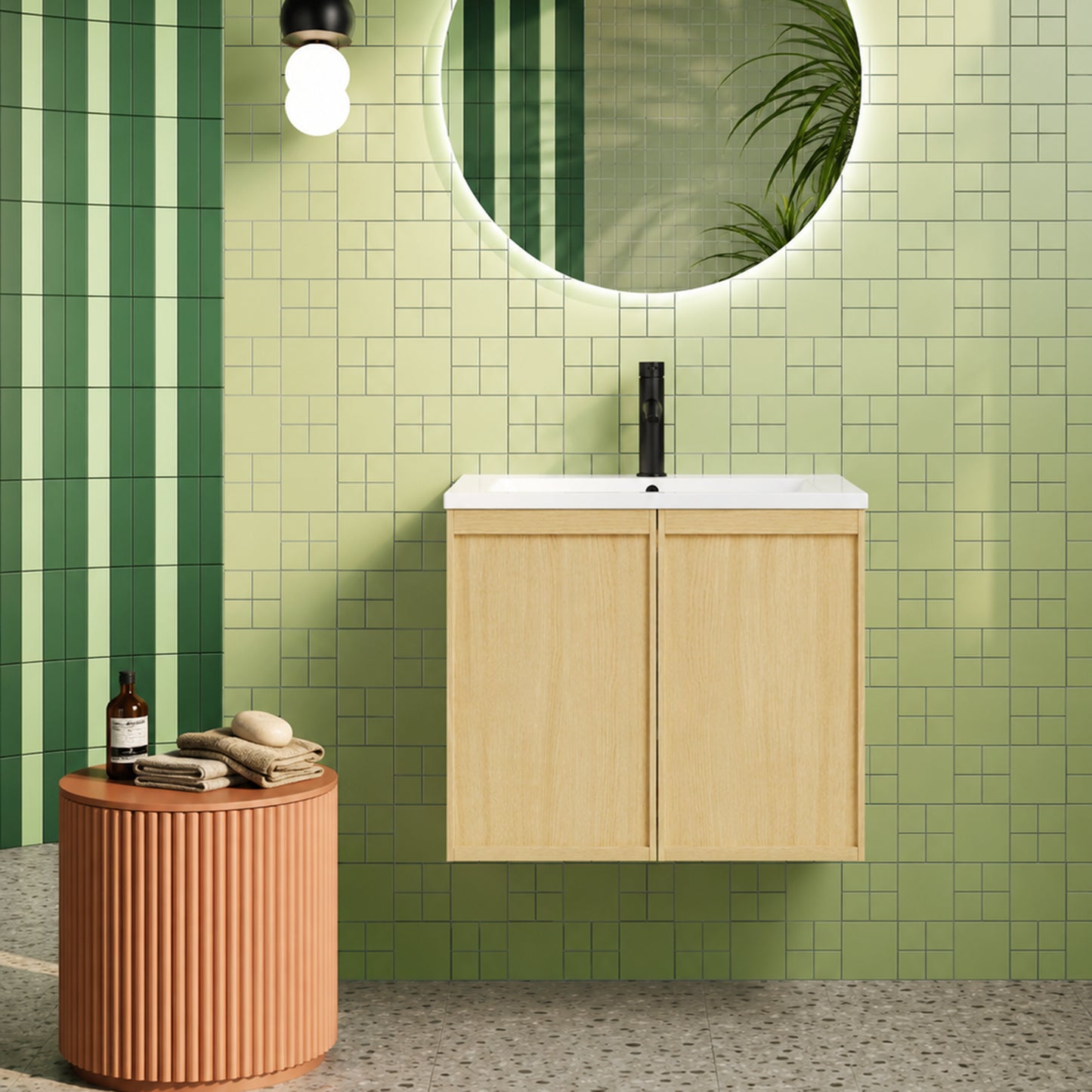 24" Wall-Mounted Bathroom Vanity with Sink - Light Oak