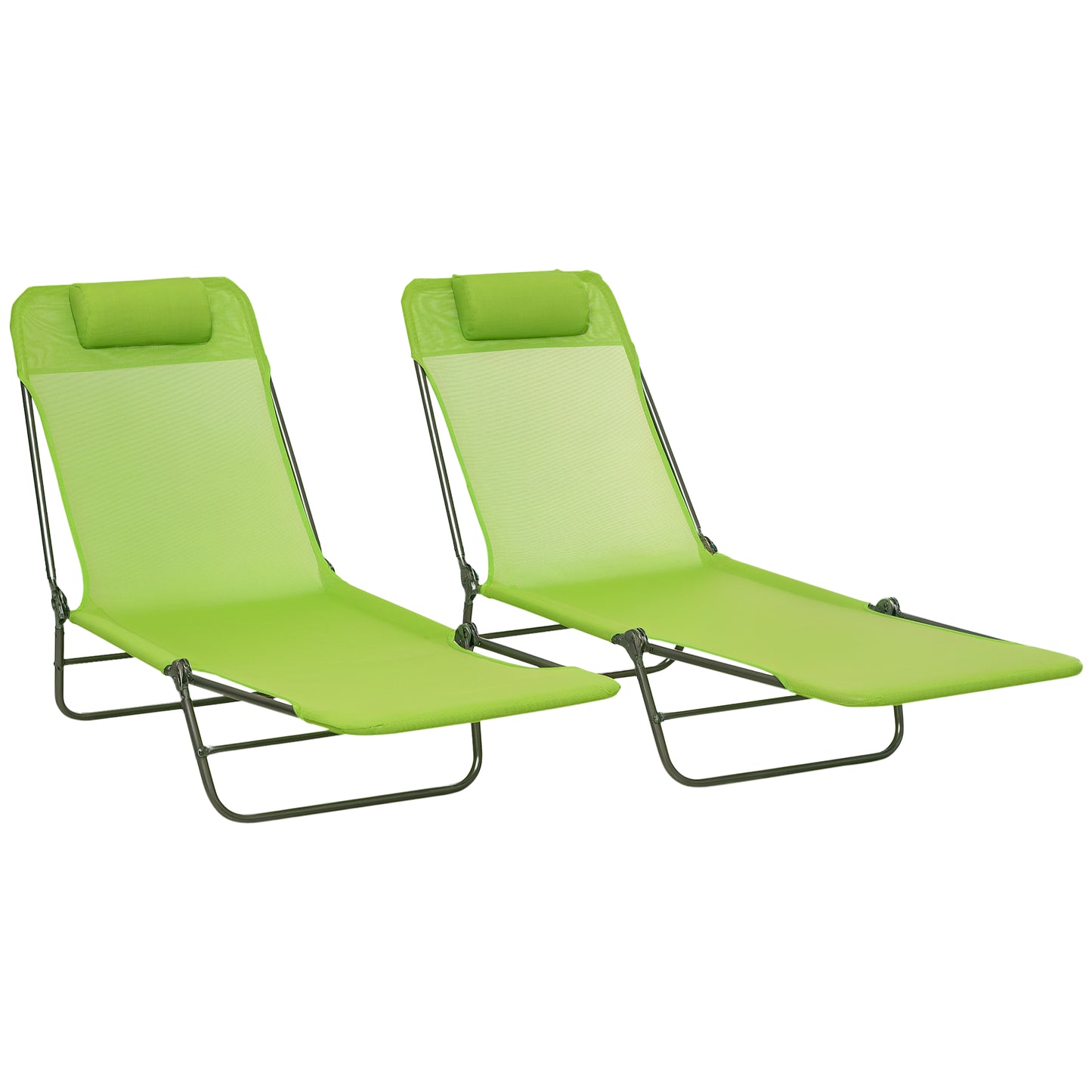 2 Piece Folding Chaise Lounge Chairs Set - Green, Reclining Back