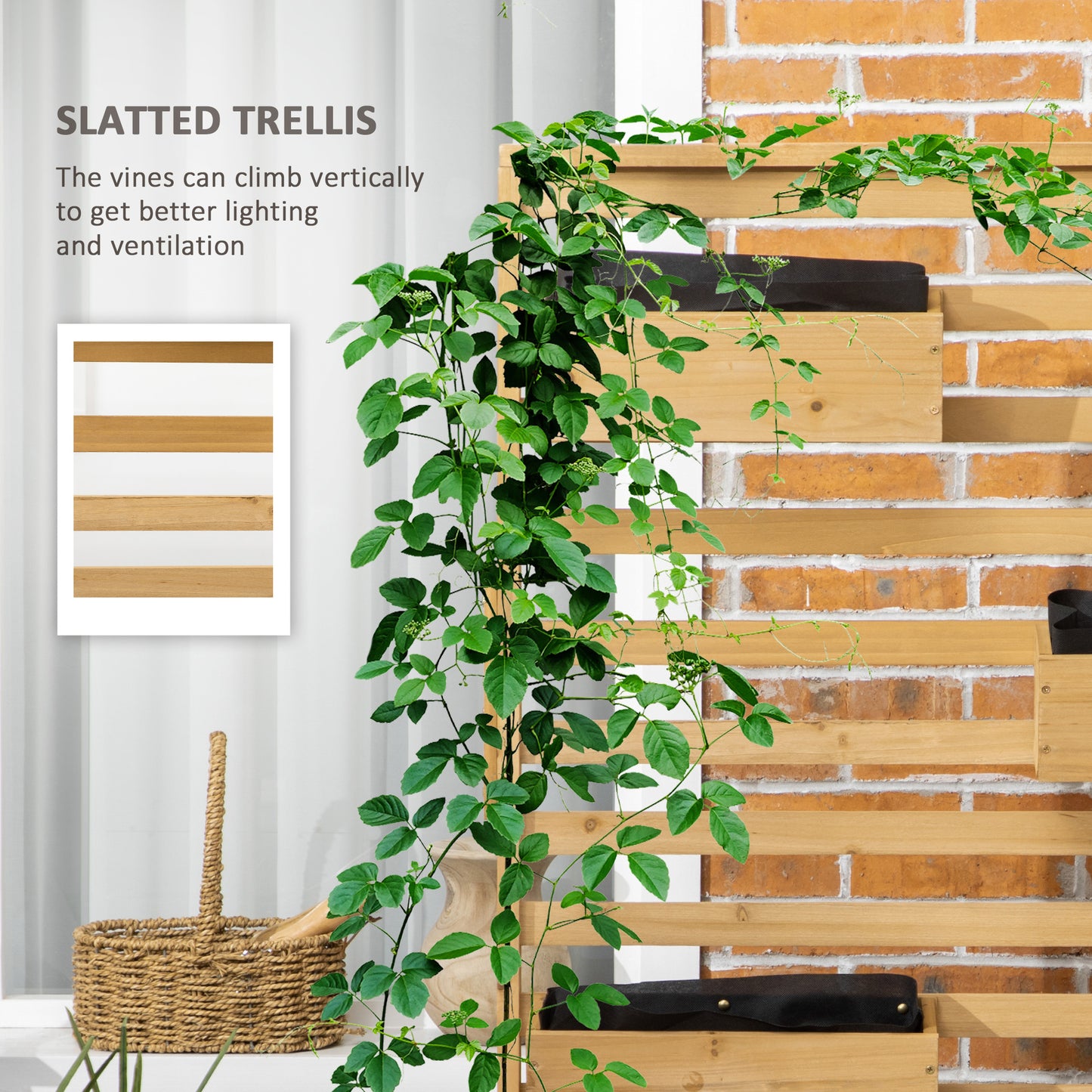 Wooden Plant Trellis Stand with 5 Hanging Planter Boxes - Outdoor Garden Support
