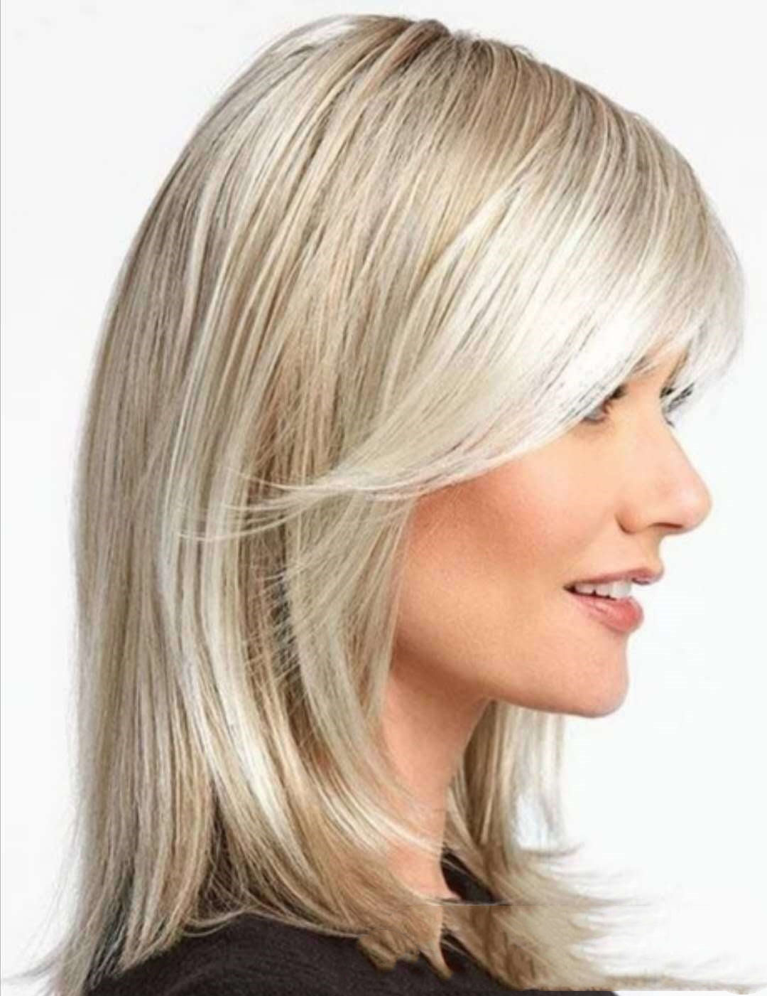 Synthetic Cosplay Wig for Long Hair with Platinum Highlights and Brown Gradient - Oblique Bangs