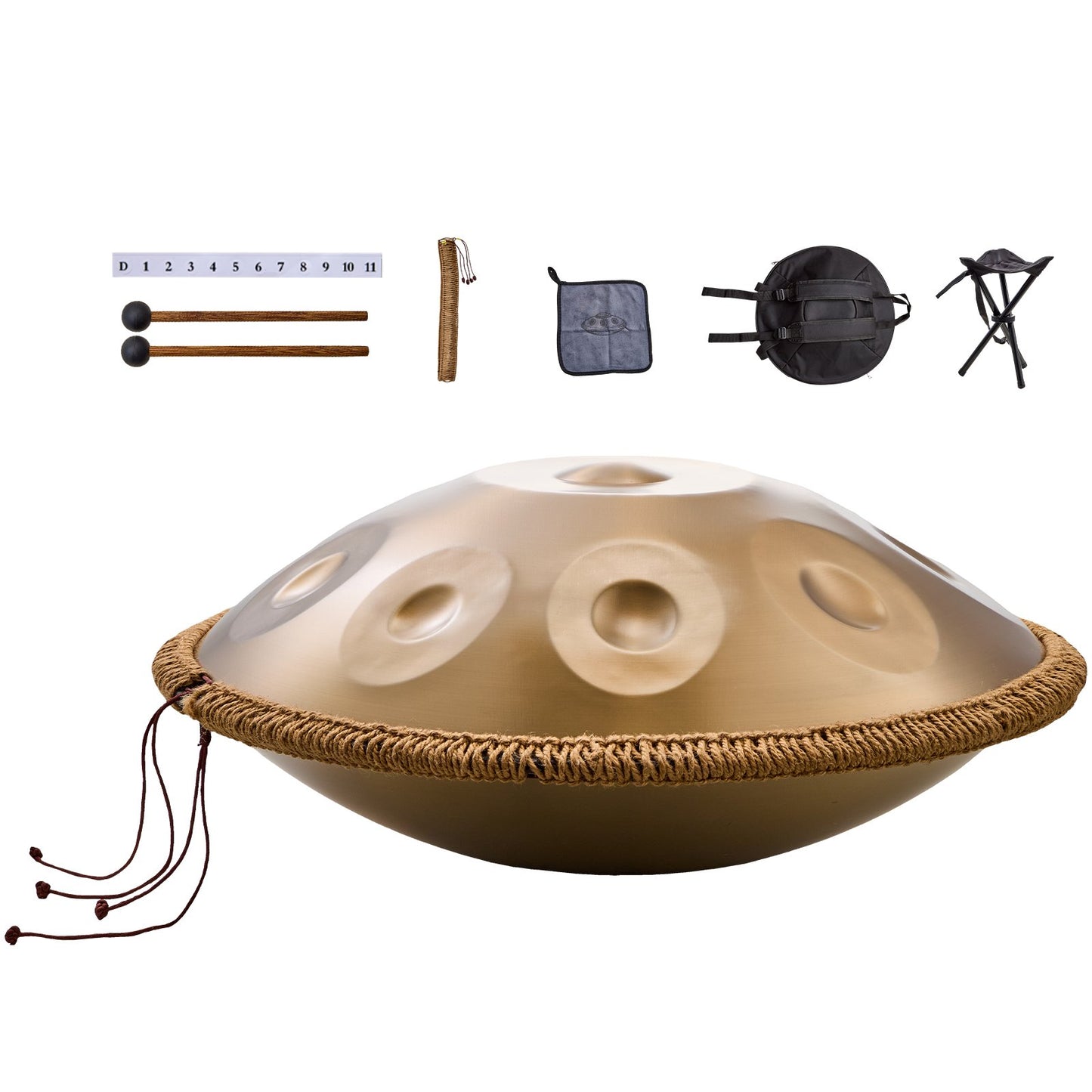 22-Inch Handpan Drum with 9 Notes in D Minor - Steel Hand Drum for Professionals and Beginners