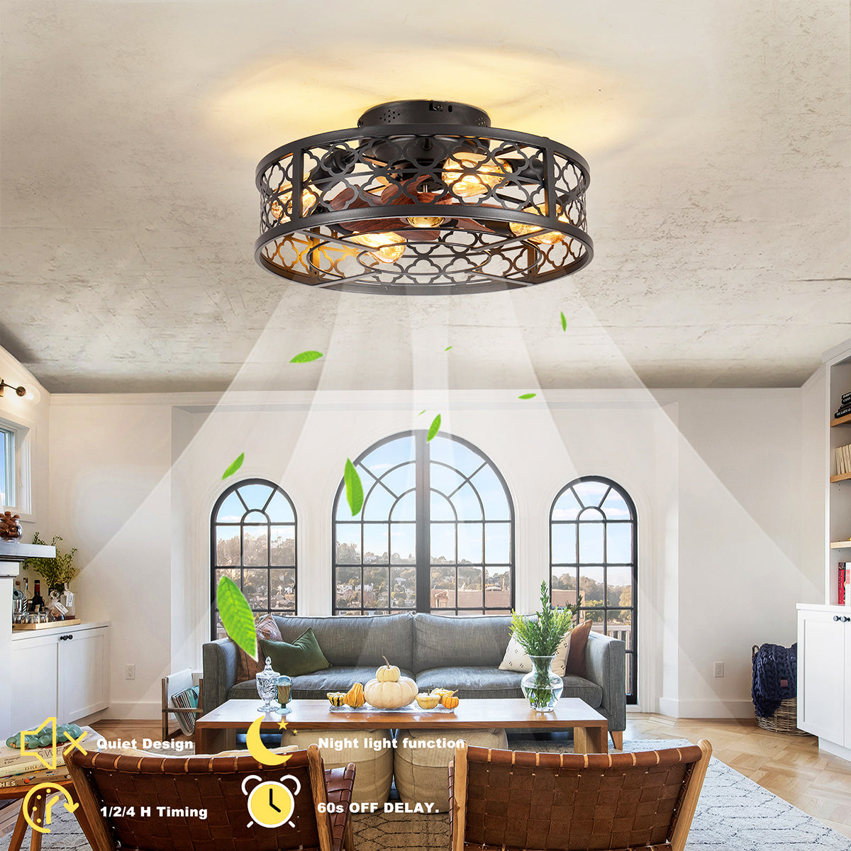 20" Flower Style Bladeless Ceiling Fan with Remote Control - Matte Black