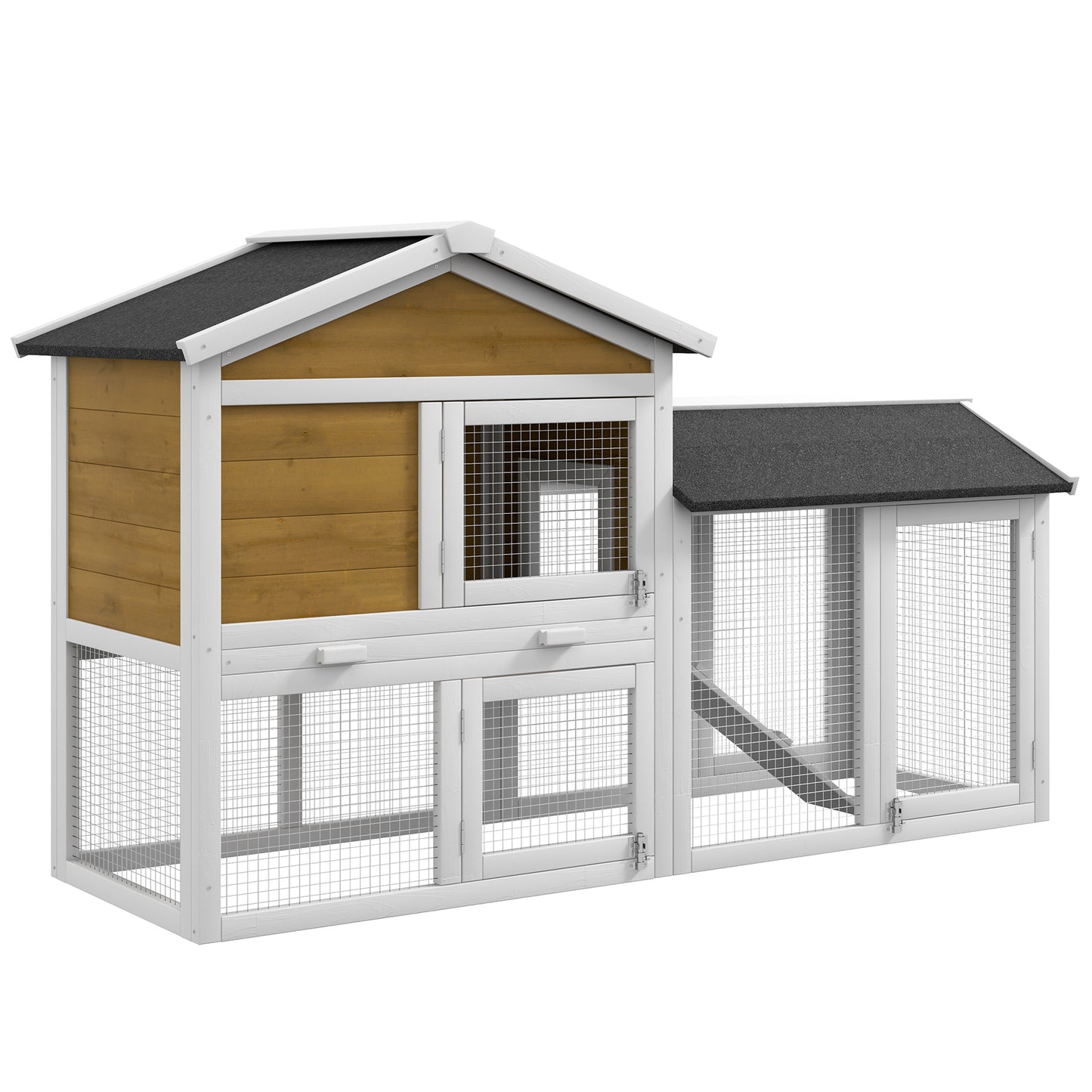 58-Inch Wooden Rabbit Hutch with Run and Removable Tray - Natural Wood