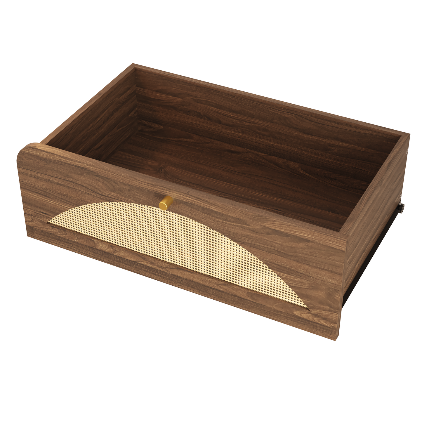 Walnut 8-Drawer Dresser with Rattan Front - Modern Storage Cabinet