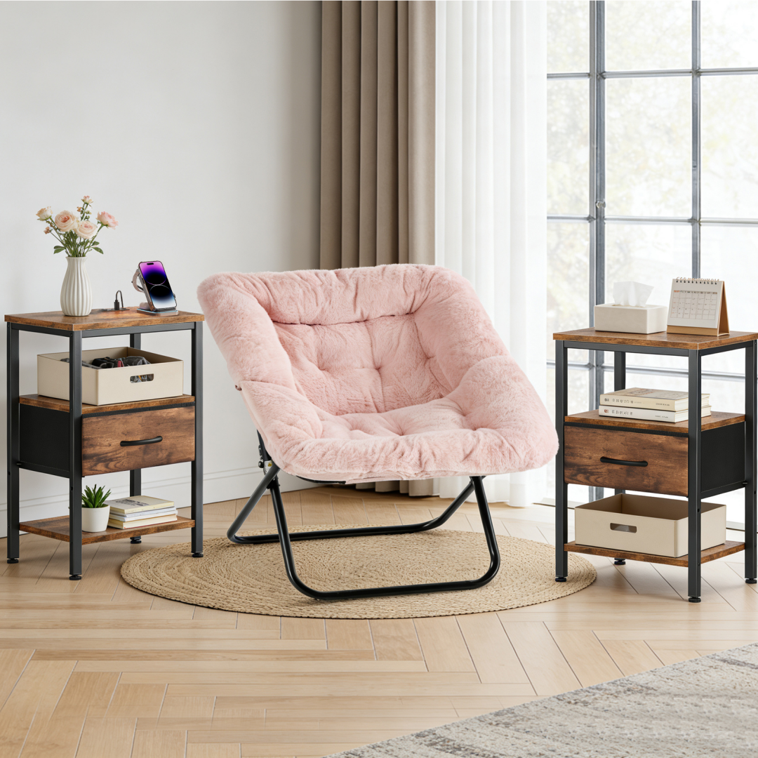 Bedside Table with USB-C Port and Adjustable Fabric Drawers