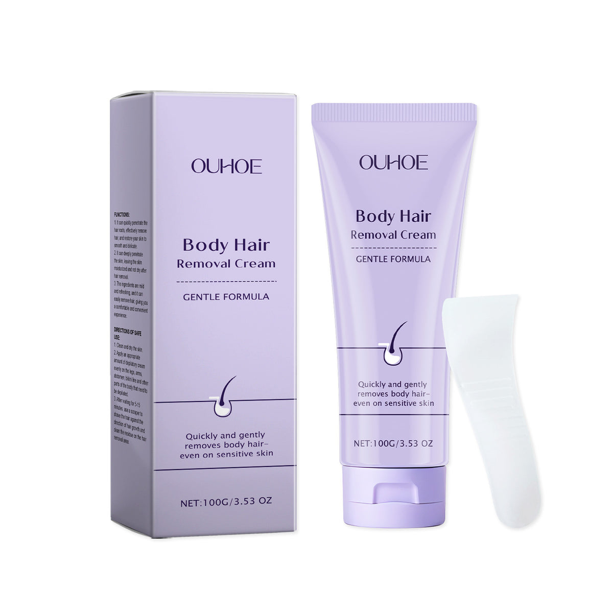 Gentle Body Hair Removal Cream - 100g with Scraper