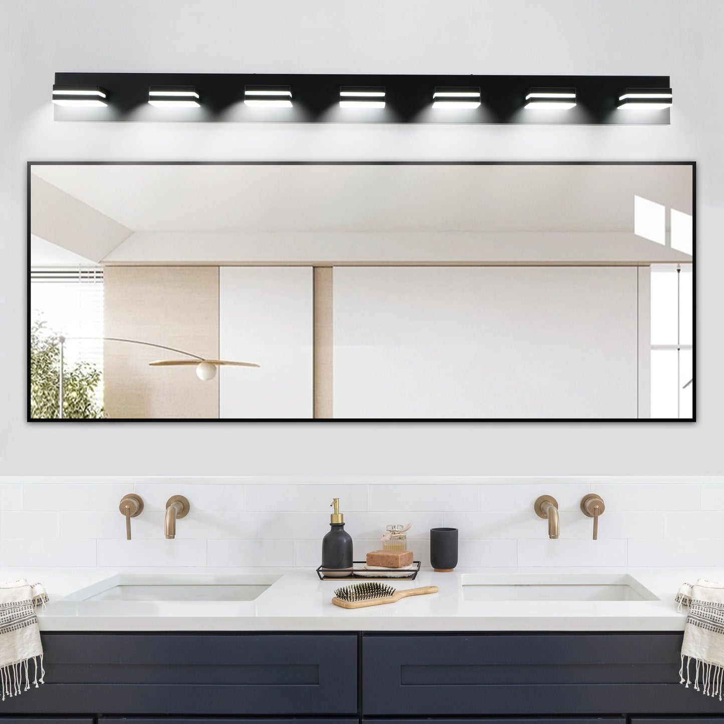 Modern Black LED Wall Sconce - 7-Light Vanity Light for Bathroom