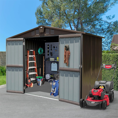 Outdoor Metal Storage Shed 8.2' x 6.2' with Double Lockable Doors & Air Vents