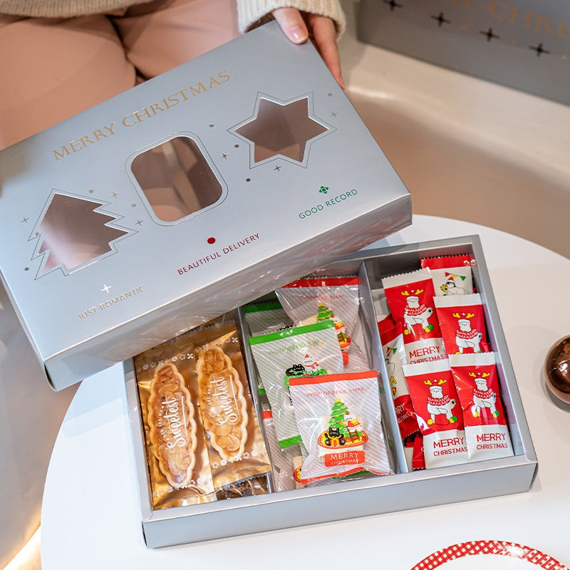 Christmas Pastry Packaging Box Set with Bear & Snowflake Ties - Holiday Cookie Gift Box