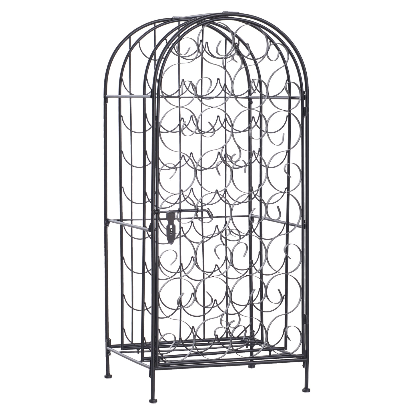Wrought Iron Wine Rack Cabinet for 35 Bottles - Black