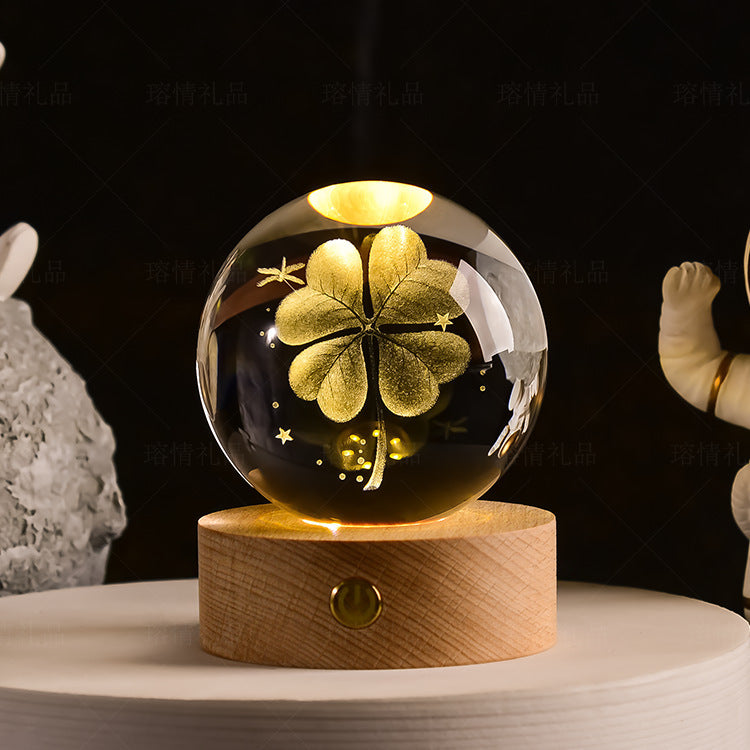 Starry Sky Crystal Ball Night Light Solar System Ornament 8cm Warm Light