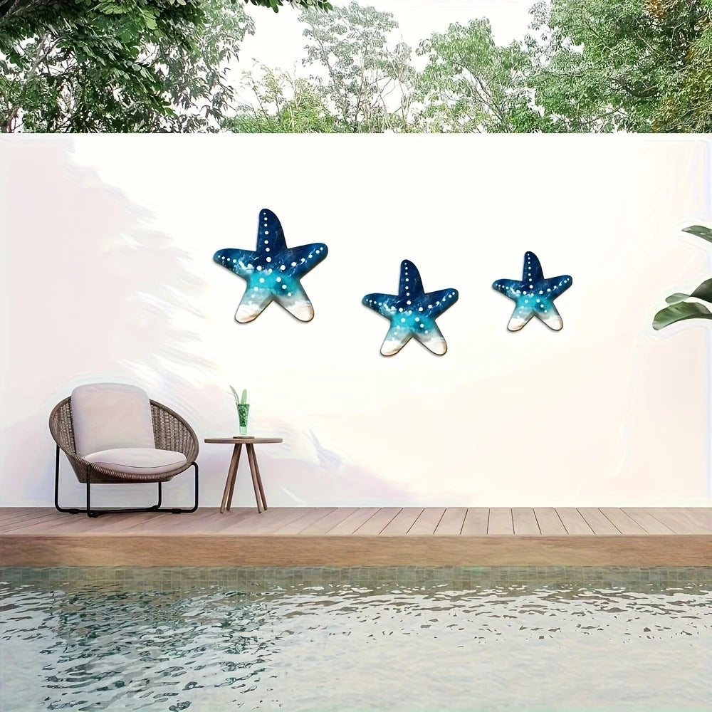 Wooden Decorative Ornament Set with Starfish Wave and Polka Dot Pattern - Modern Minimalist Home Decor