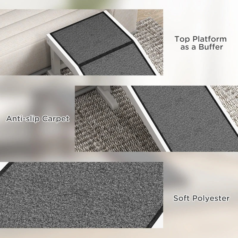Pet Ramp for Dogs & Cats with Non-Slip Carpet - White, Heavy Duty Wooden Pet Step