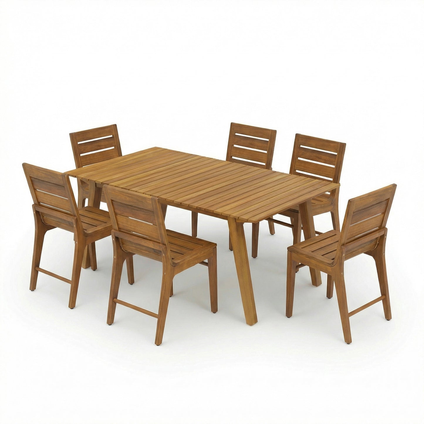 7-Piece Outdoor Dining Set - 69" Solid Wood Table & 6 Chairs