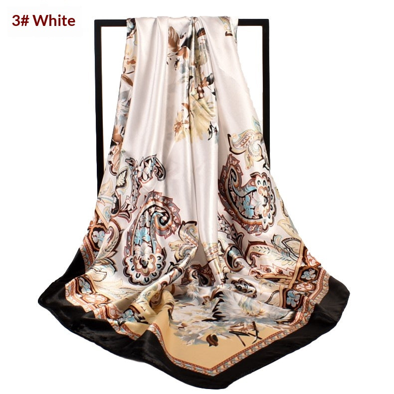 Retro Paisley Satin Square Scarf - Floral Print Large Neck Head Wrap