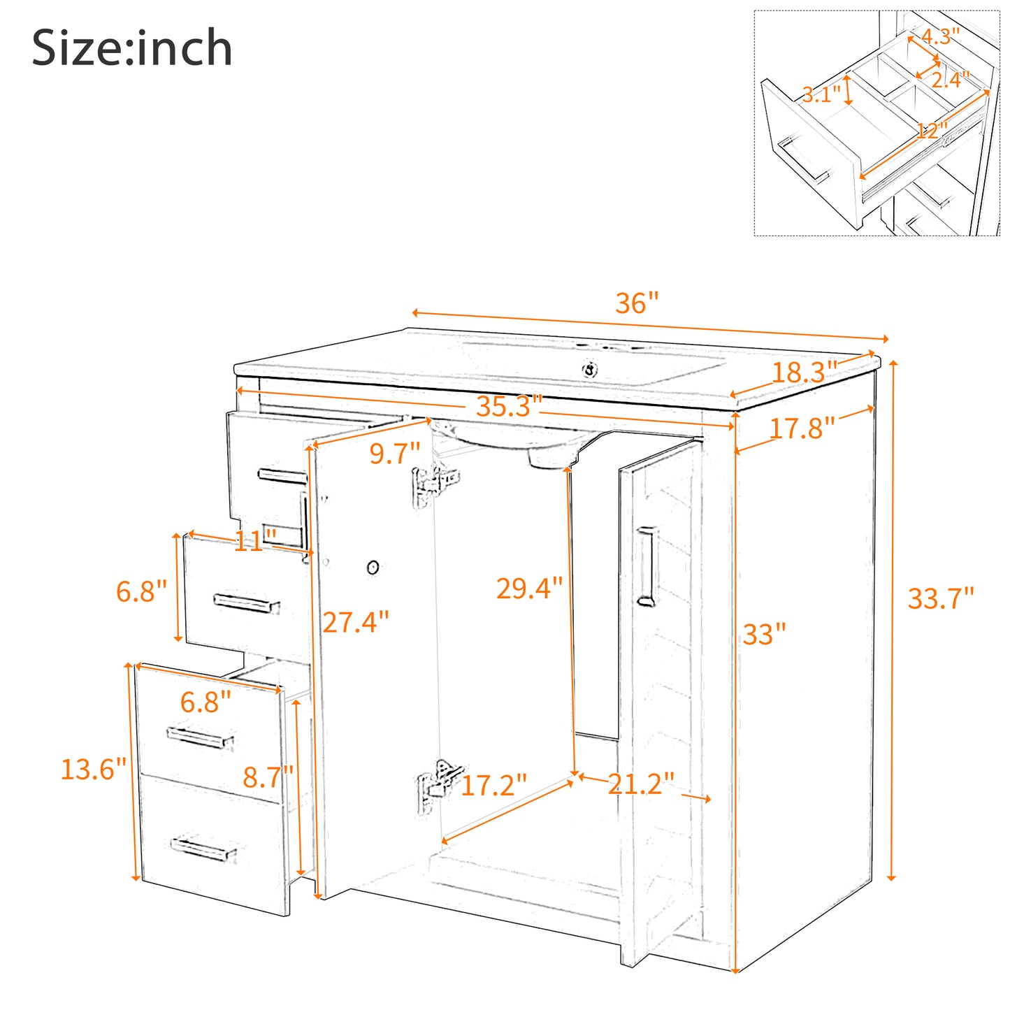 36-Inch Green Bathroom Vanity with Ceramic Sink & Storage Cabinet