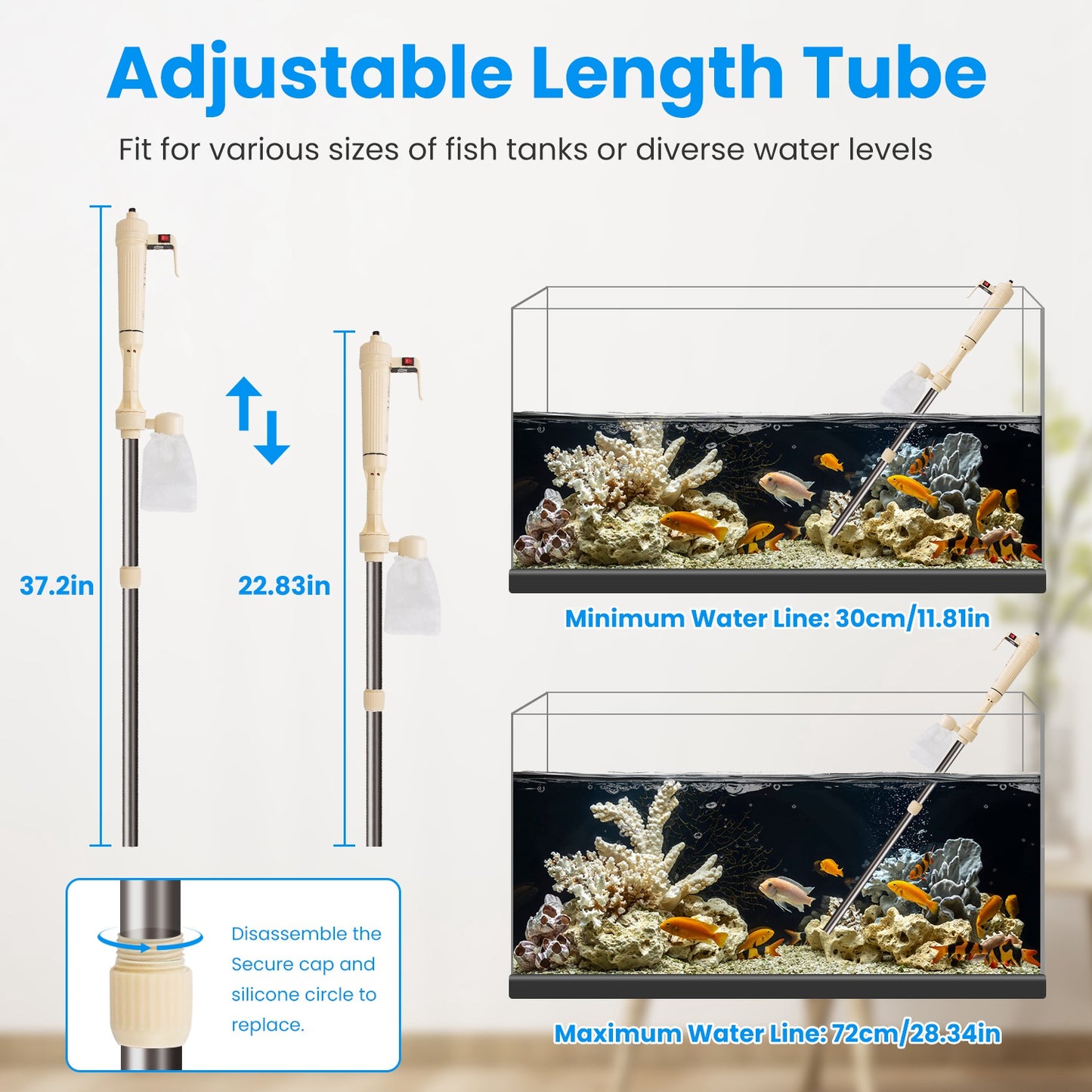 Electric Aquarium Gravel Cleaner Kit with Adjustable Length Water Vacuum Fish Tank Filter