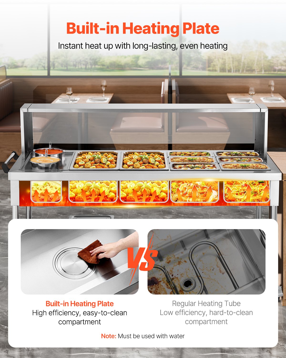 Commercial Food Warmer Steam Table with 8 Pans & 2 Pots - Silver