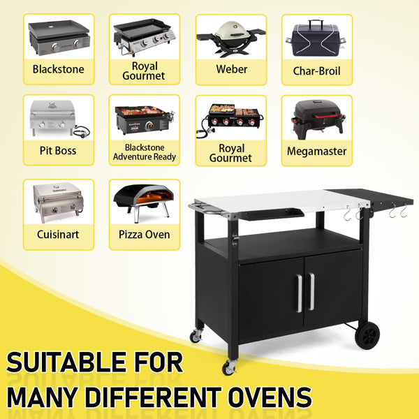 Outdoor Grill Cart with Storage and Wheels - Movable Kitchen Island for BBQ and Patio Dining