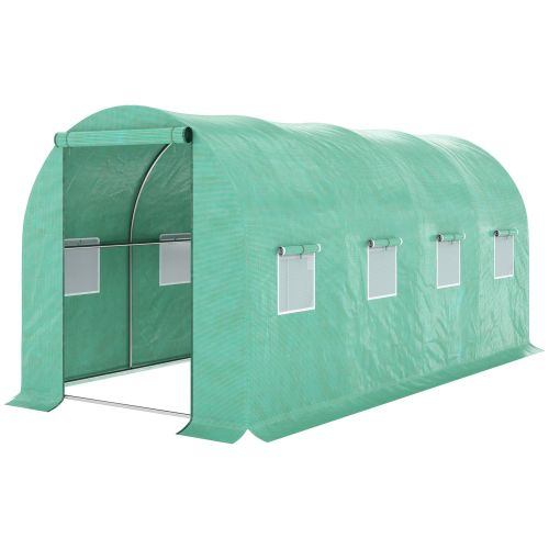 Walk-In Greenhouse with Steel Frame & Polyethylene Cover - 15x7x6.5 ft, Green