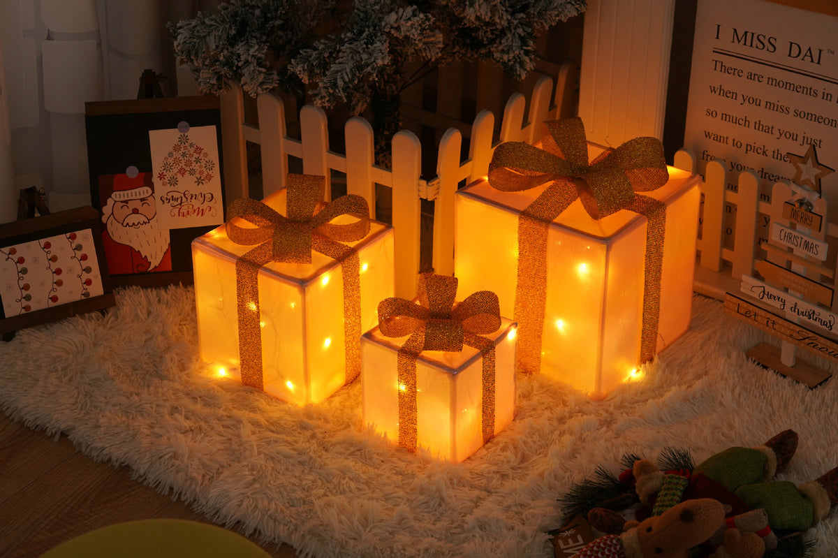 Remote Control Christmas Gift Box Lights - Holiday Decorative LED Set