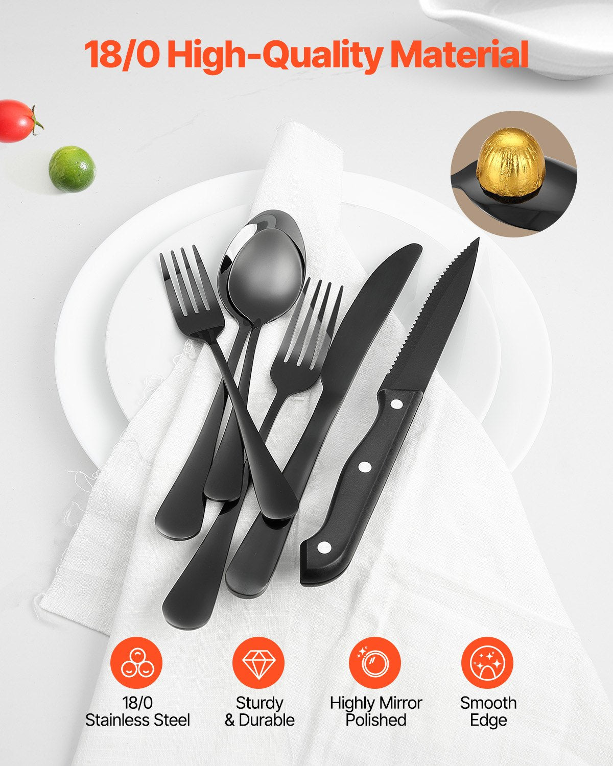 48-Piece Stainless Steel Flatware Set for 8 - Black