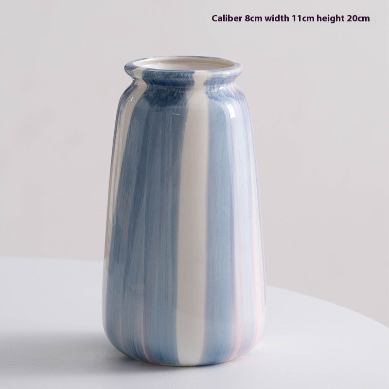 Hand Painted Ceramic Vase - Modern Simple Blue Home Decor