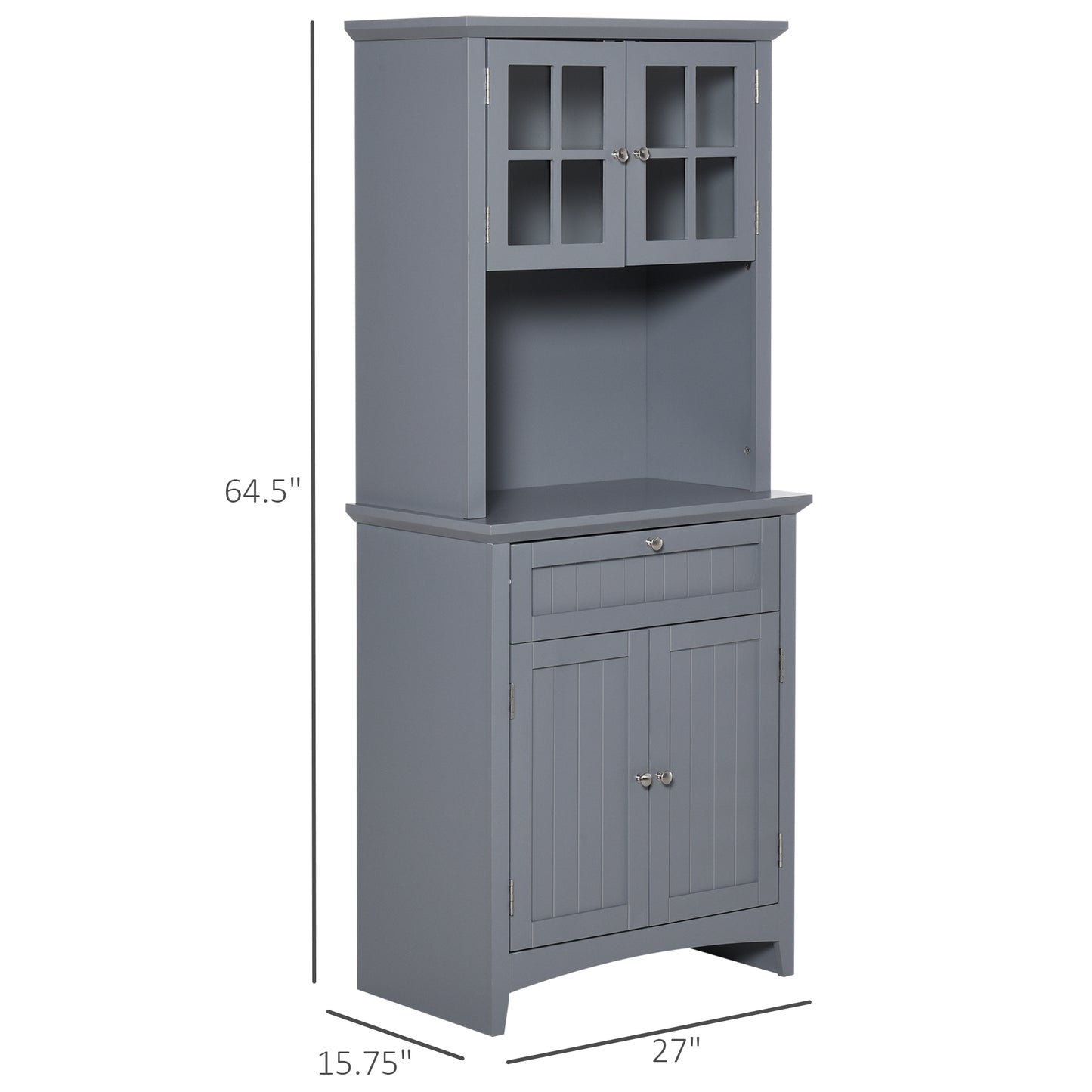 Elegant Kitchen Pantry Storage Cabinet with Hutch - Gray