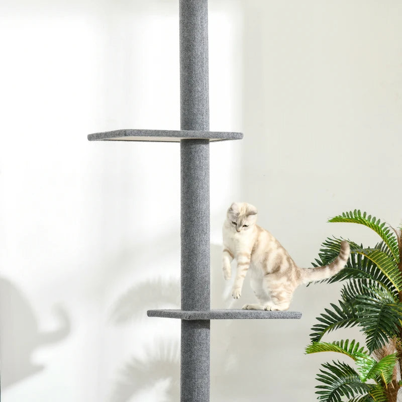 Adjustable Floor-to-Ceiling Cat Tree Tower with Sisal Posts - Grey, 8.5 Feet