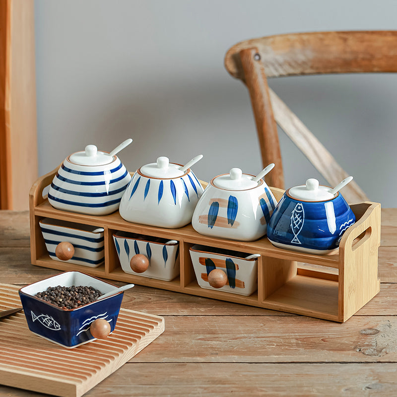 Japanese Style Spice Box Set Multiple Sizes Ceramic Kitchen Organizer