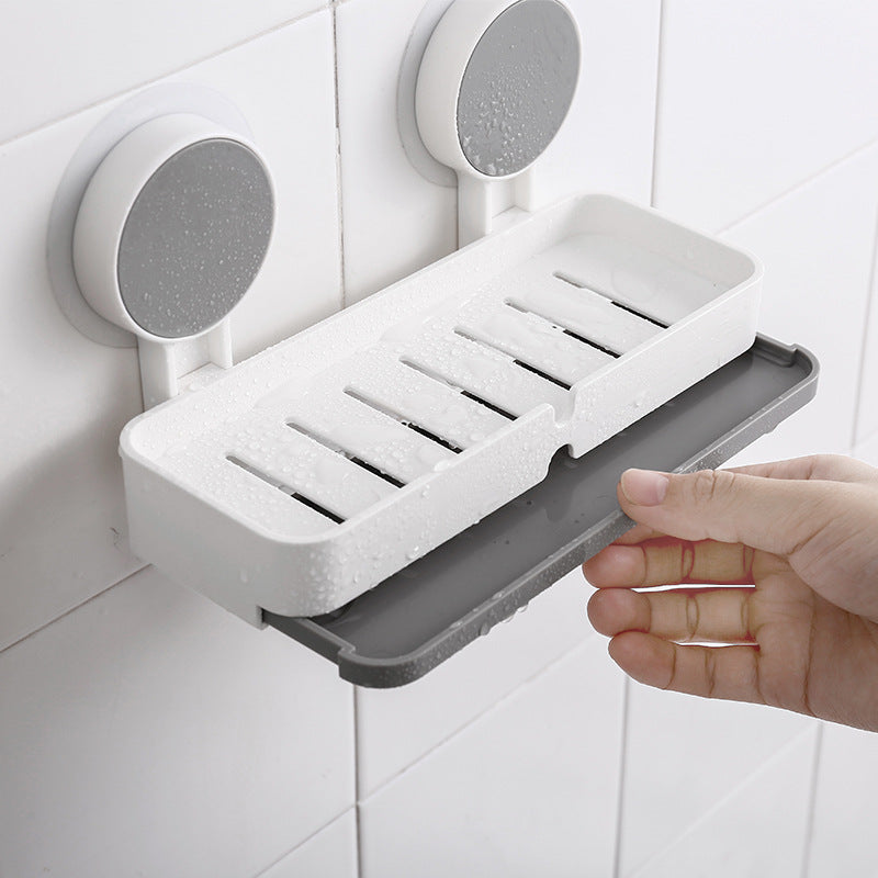 Large Double Compartment Suction Cup Soap Box - No Holes Bathroom Storage