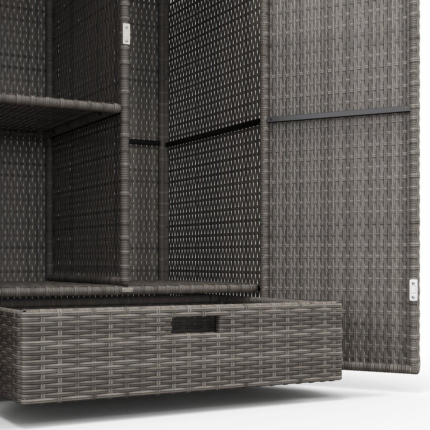 Outdoor Rattan Storage Cabinet with Drawer - Dark Gray