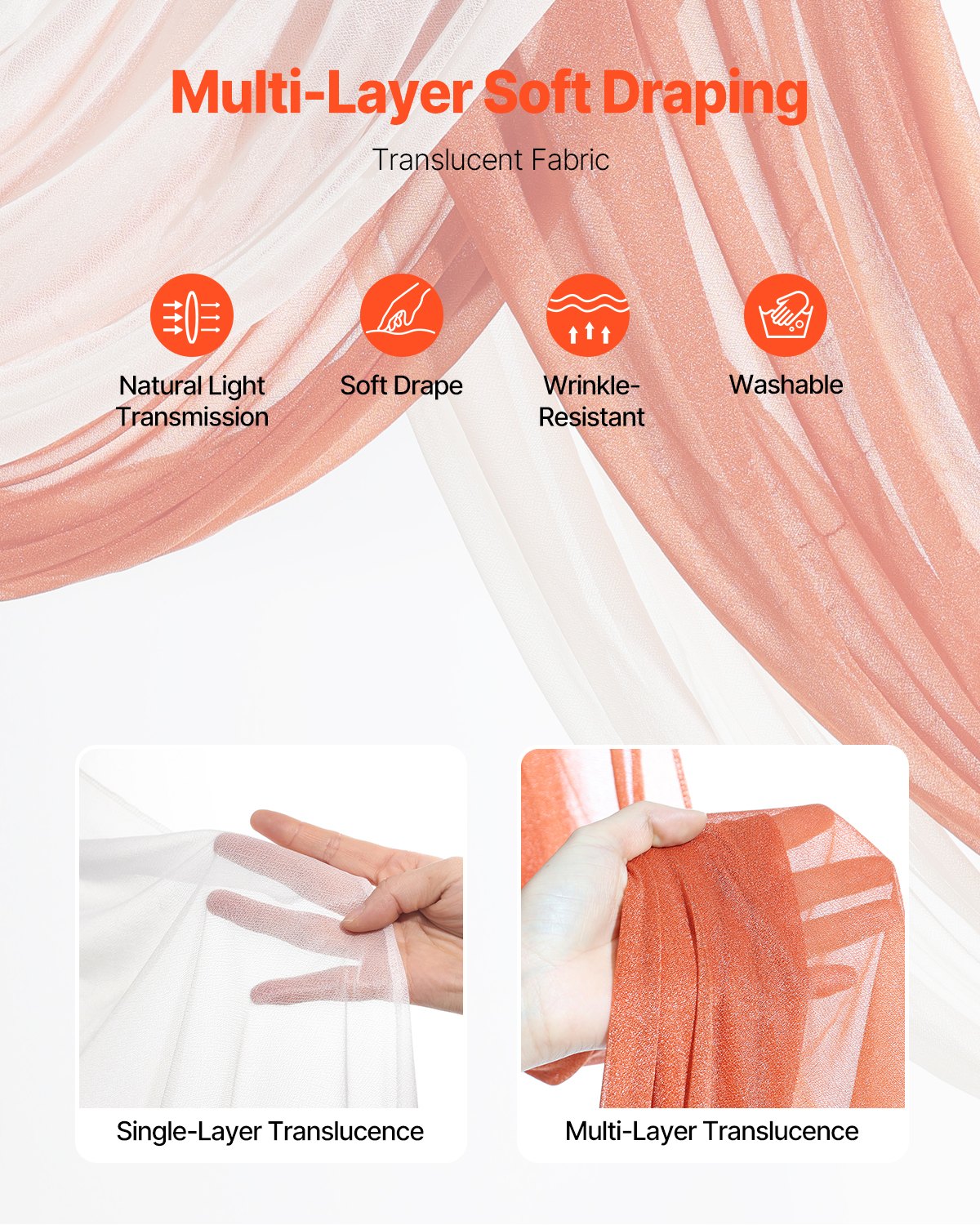 Artificial Wedding Arch Flowers Kit with 21ft Draping Fabric - Burnt Orange