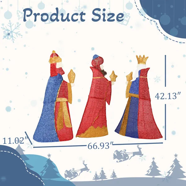 Lighted Three Kings Christmas Decorations Set - 80 LED Lights