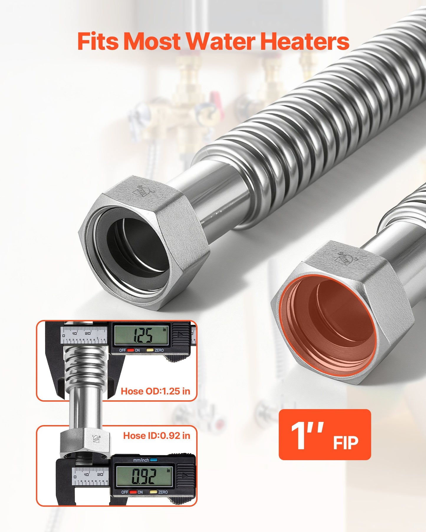 Water Heater Flex Connector Kit 24 Inch Stainless Steel FIP Fittings for Plumbing